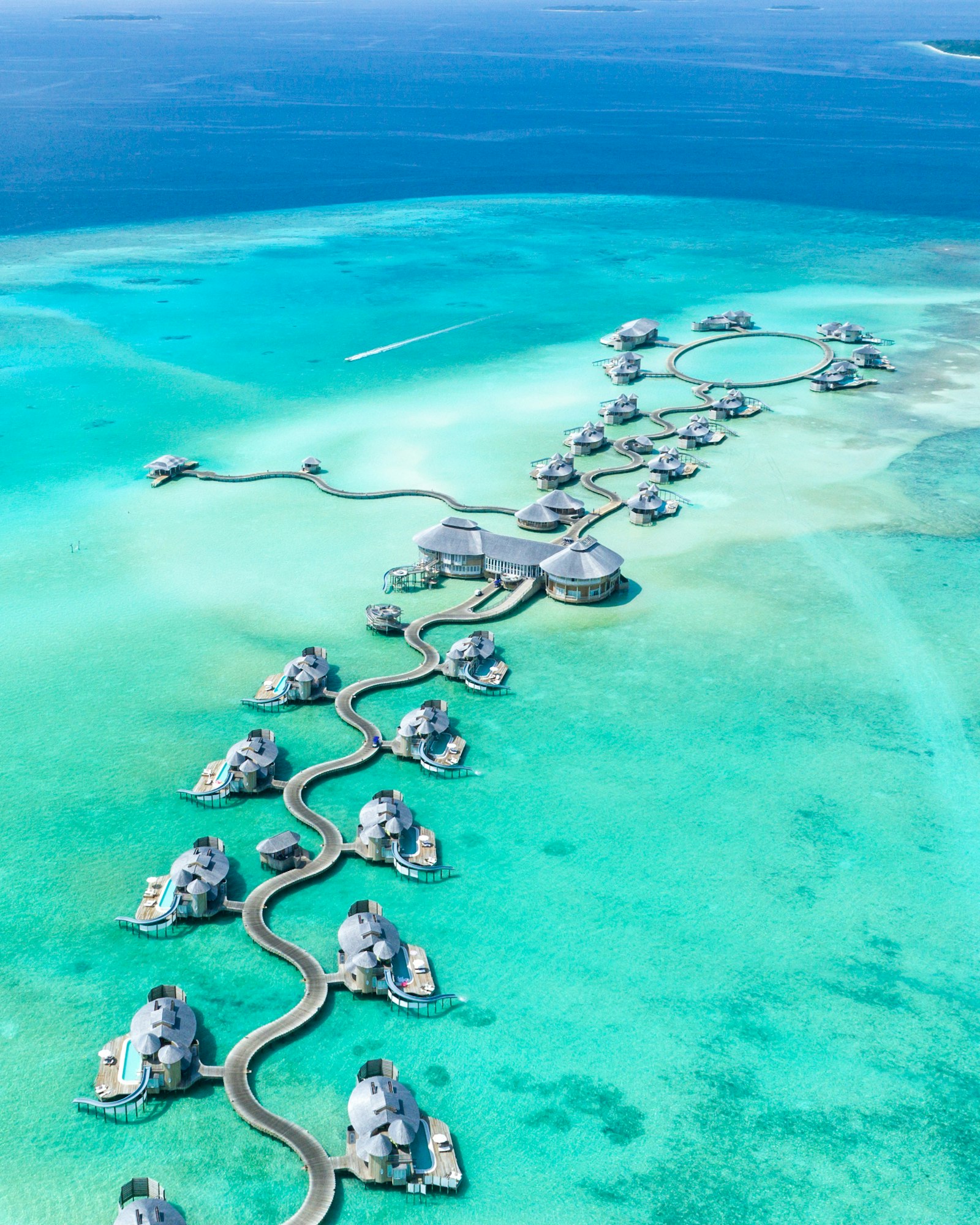 A tropical shoreline in clear evening light